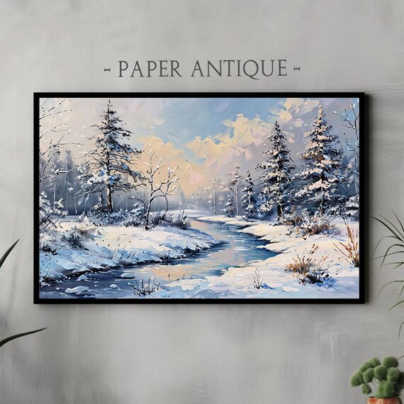 Snowy River Pine Forest Pastel Sunrise Impasto Winter Painting Poster