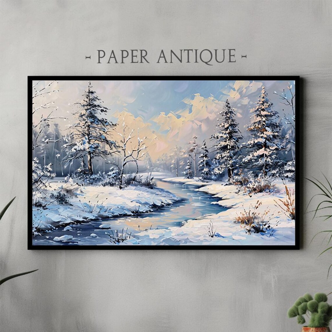 Snowy River Pine Forest Pastel Sunrise Impasto Winter Painting Poster