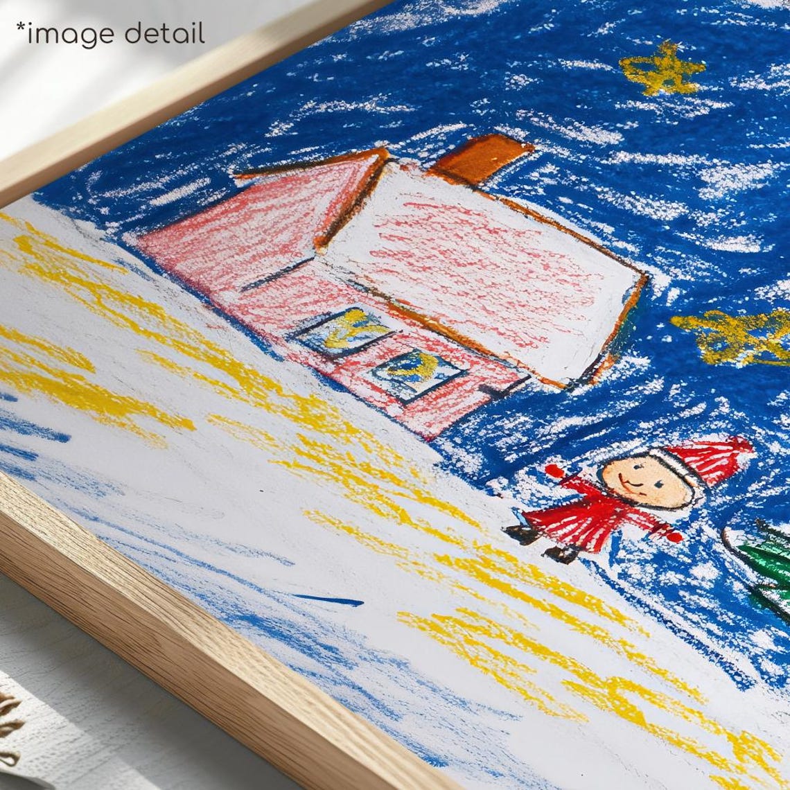 Childlike Crayon Drawing Christmas Tree Starry Night Kids Art Poster - Image 4