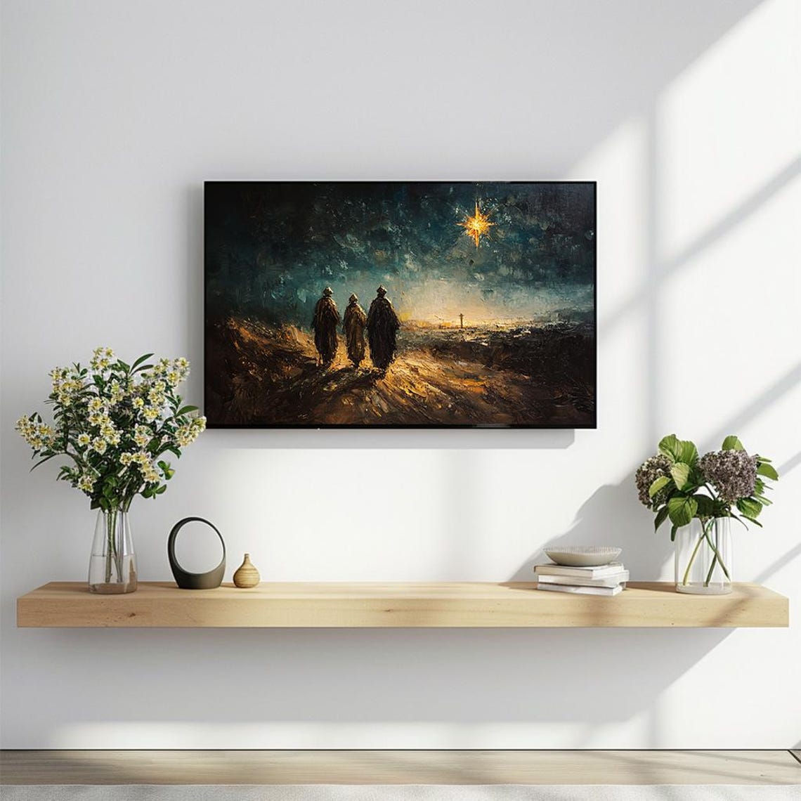 Three Wise Men Following Star Expressionist Biblical Night Poster - Image 2