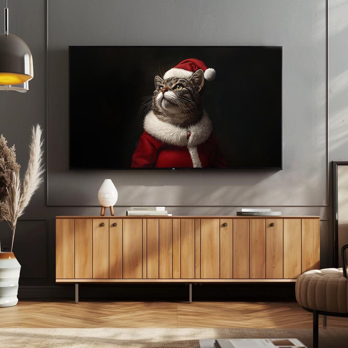 Tabby Cat in Santa Suit Cute Christmas Animal Portrait Poster - Image 4