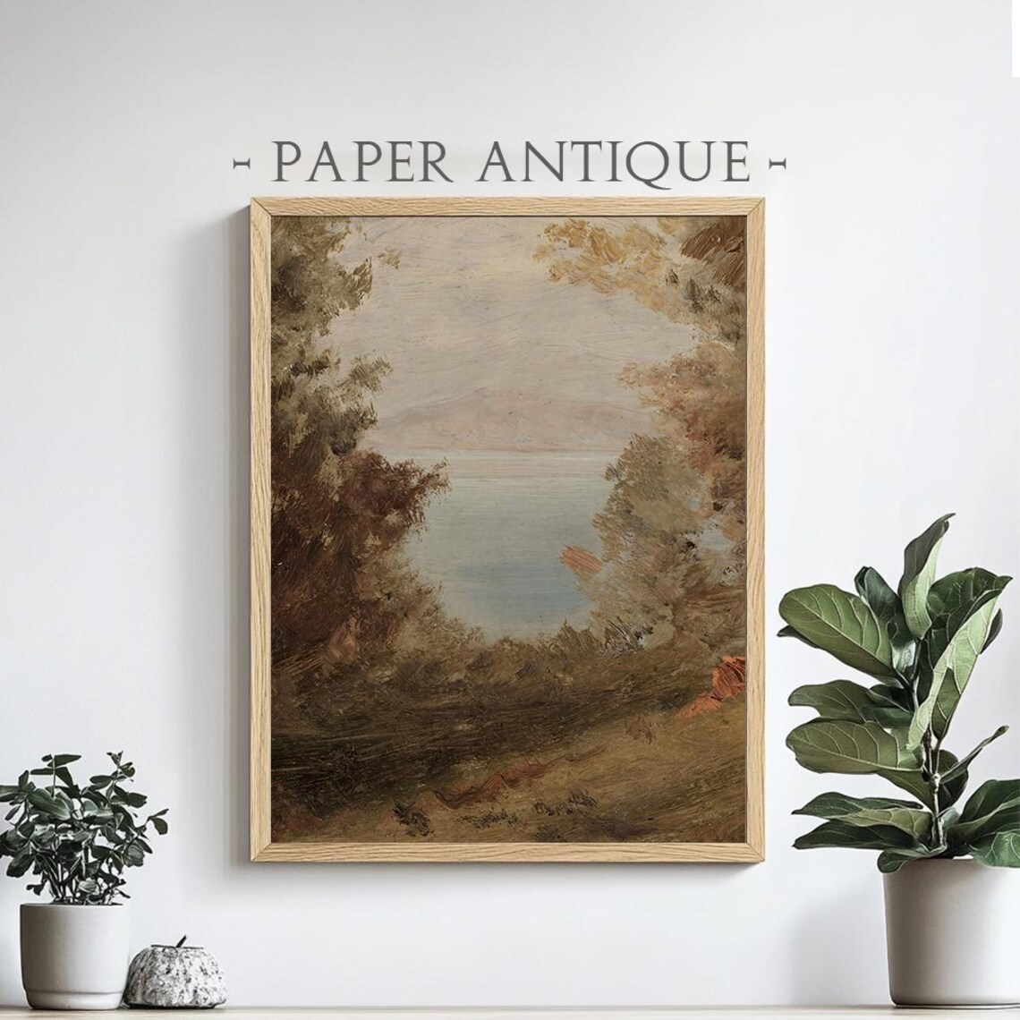 Serene Lake Framed By Golden Trees Antique Oil Landscape Poster