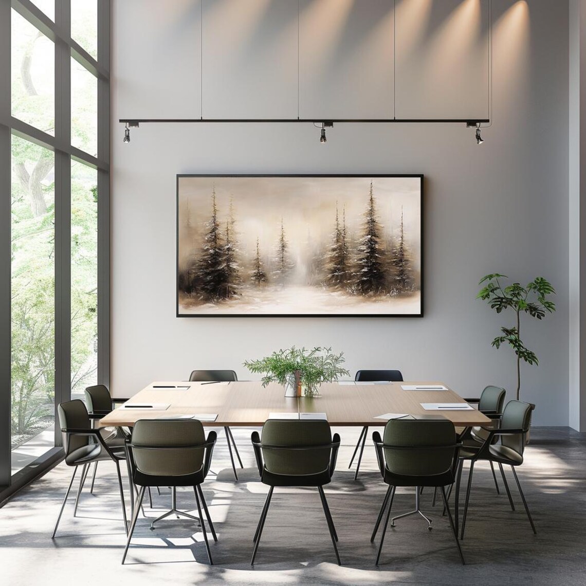 Serene Winter Landscape with Snowy Pines Soft Neutral Painting Poster - Image 3