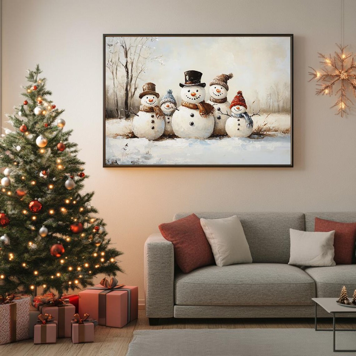Snowman Family Christmas Painting Vintage Whimsical Snowmen Poster - Image 5