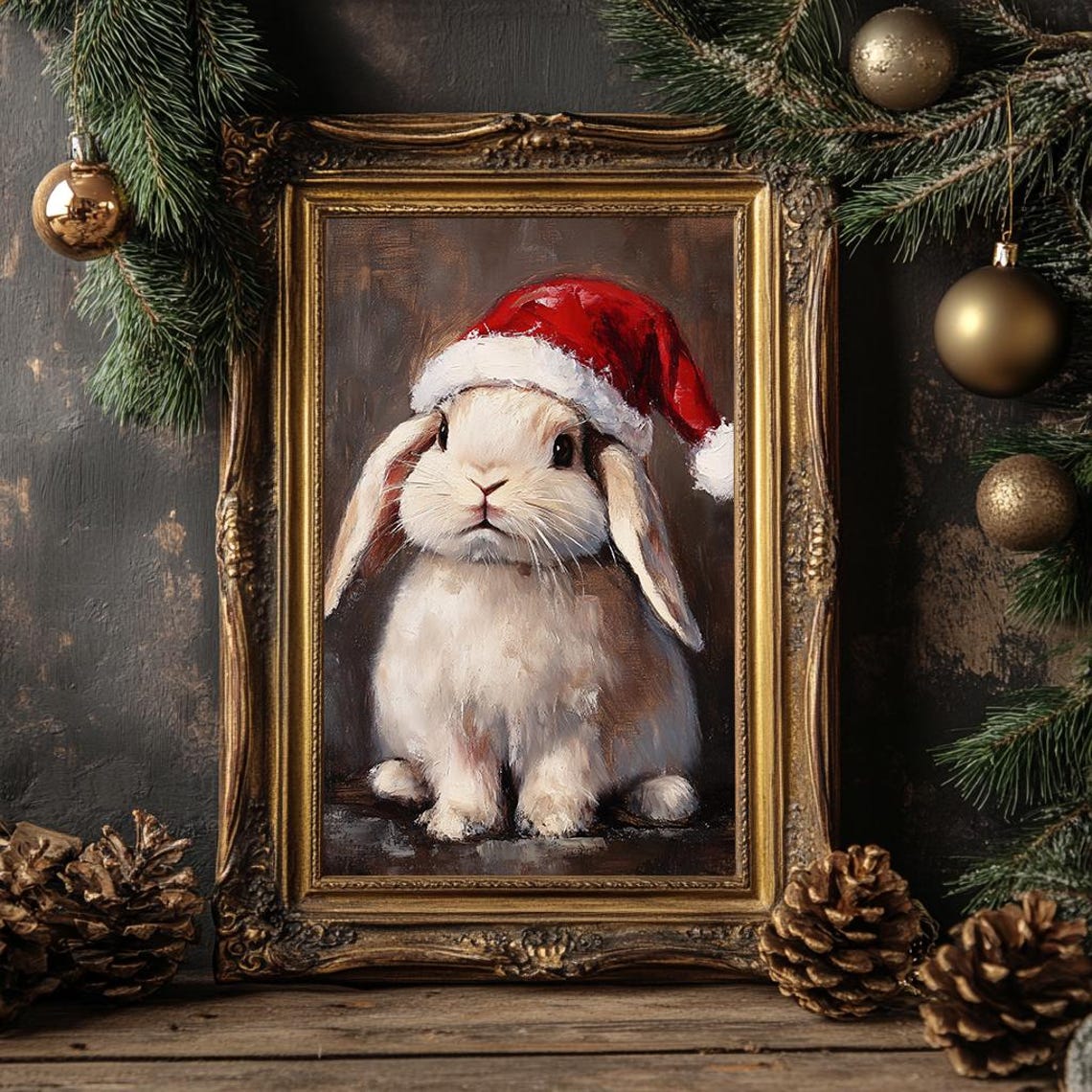 Cute Bunny In Santa Hat Adorable Holiday Decor Charming Animal Art Print Wall Decor Ls - Image 4
