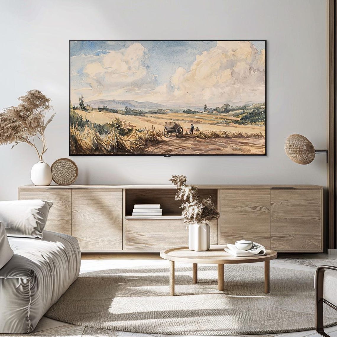 Art For Frame Tv Rustic Farm Scene With Harvest And Rolling Hills Watercolor Countryside Instant - Image 5