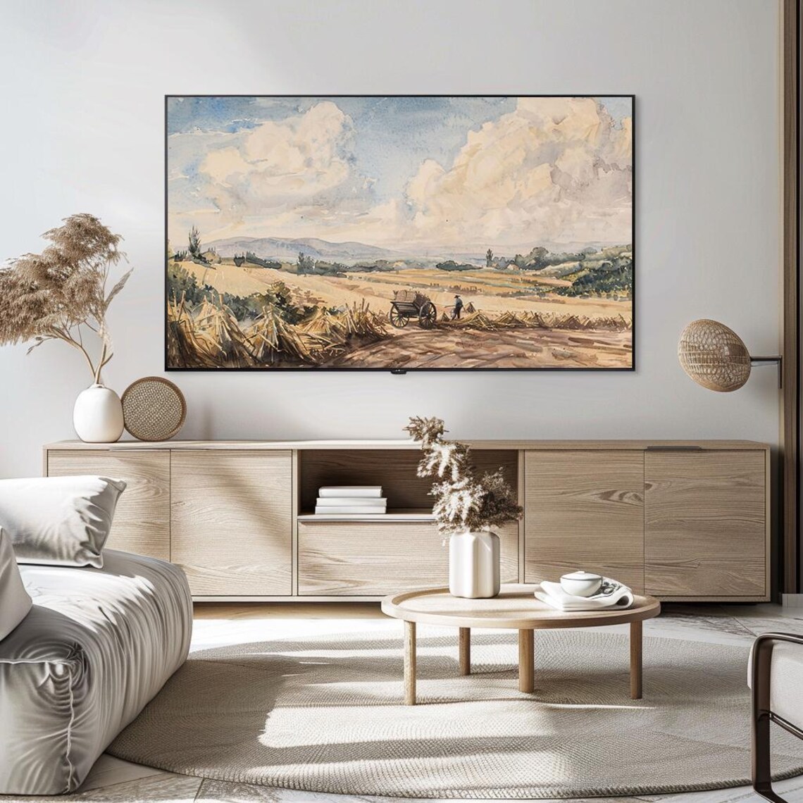 Wheat Harvest Field Horse Cart Watercolor Countryside Poster - Image 5