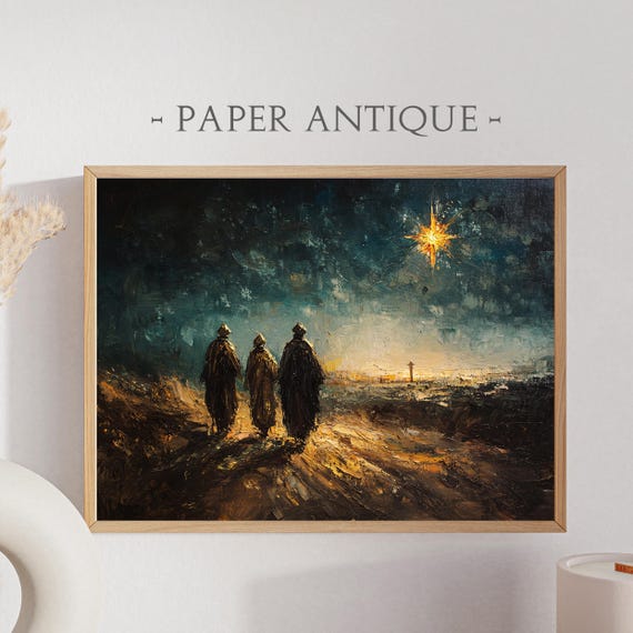 Three Wise Men Nativity Scene Painting Holy Christian Tradition Starry Night Nativity Scene Wall Art Decor Ls