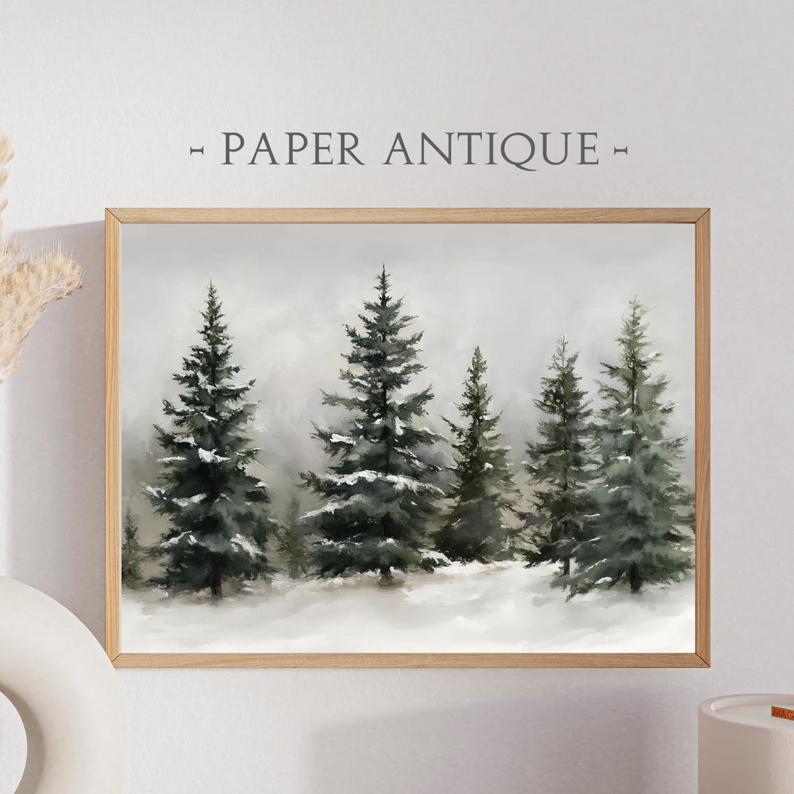 Snow Covered Evergreens Minimalist Winter Forest Watercolor Poster