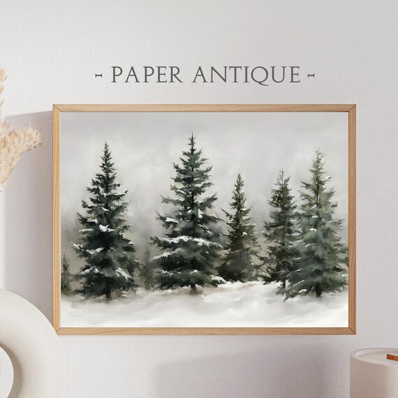 Snow Covered Evergreens Minimalist Winter Forest Watercolor Poster