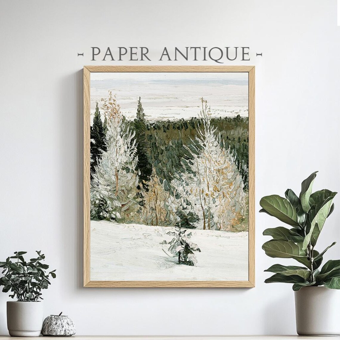 Winter Forest Scene, Impressionist Style Art Print