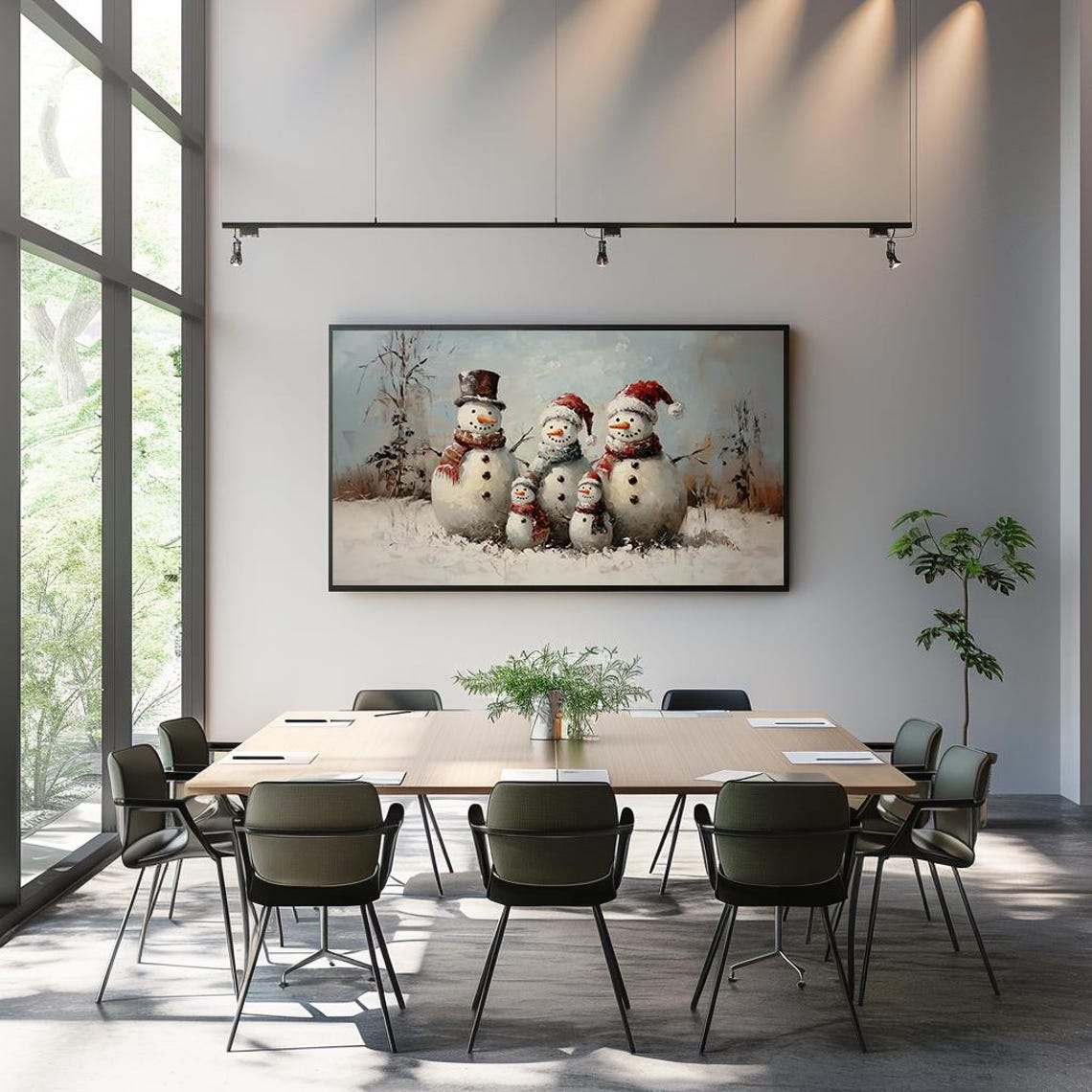 Snowman Family Whimsical Winter Scene Festive Painting Poster - Image 3