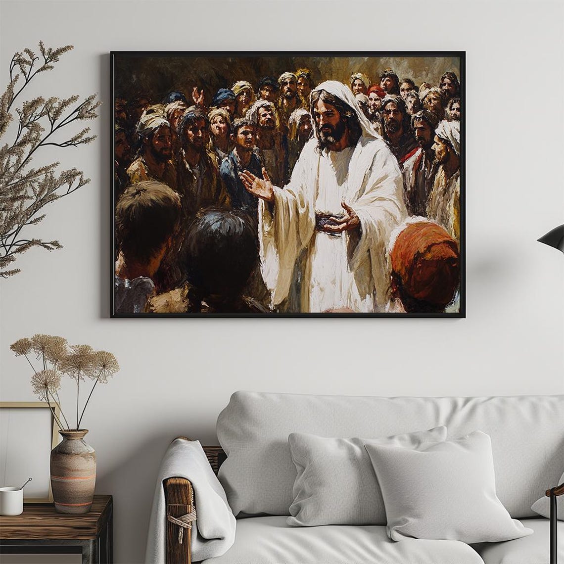 Jesus Christ Sermon to the Crowd Painterly Biblical Scene Poster - Image 5
