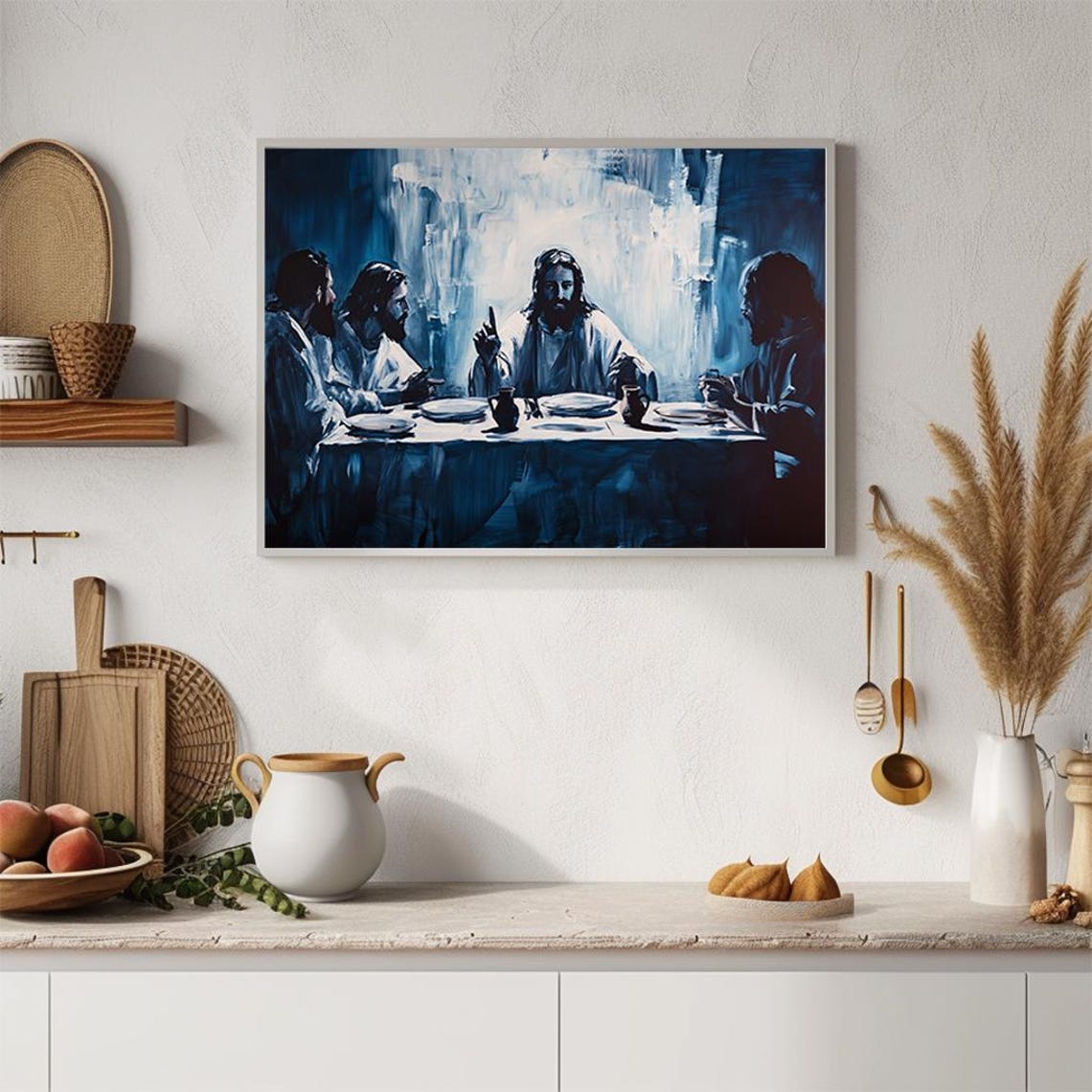 Jesus Christ Last Supper Blue Abstract Painting Christian Art Poster - Image 4