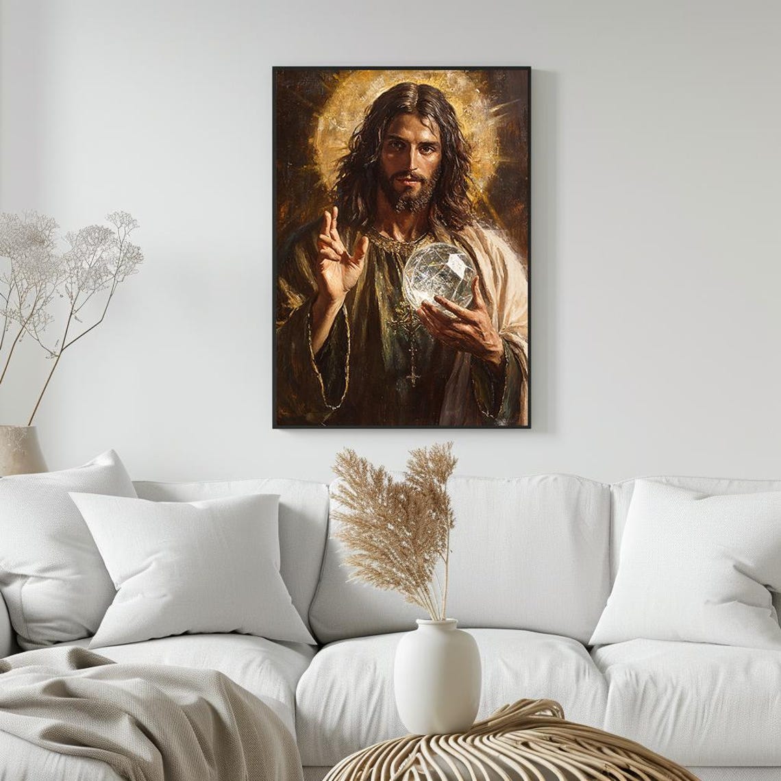 Jesus Holding Crystal Orb Spiritual Christian Devotional Art Poster - Image 3