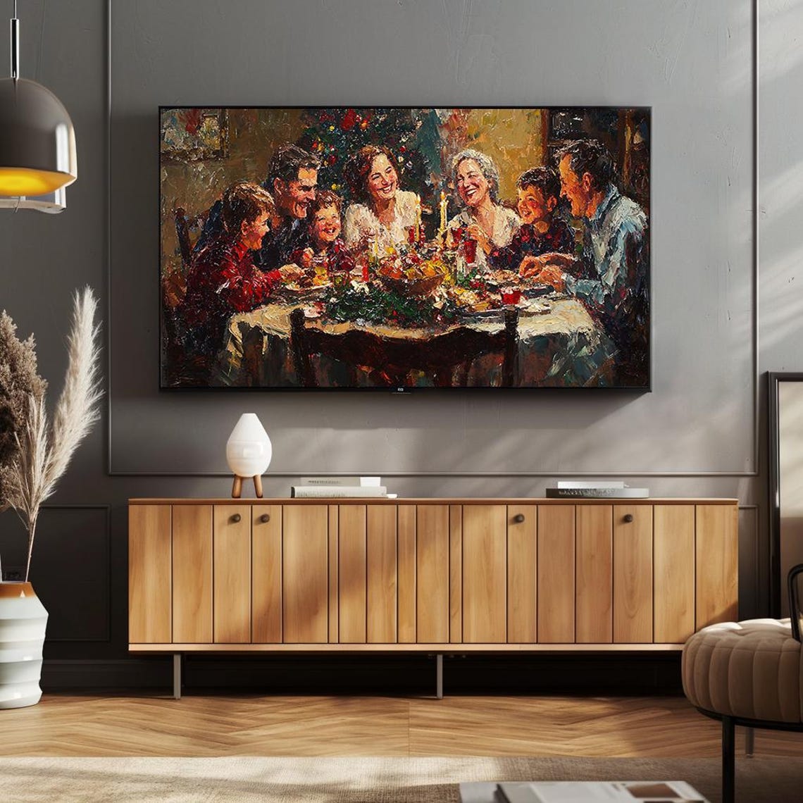 Family Christmas Dinner Joyful Holiday Gathering Painting Poster - Image 4