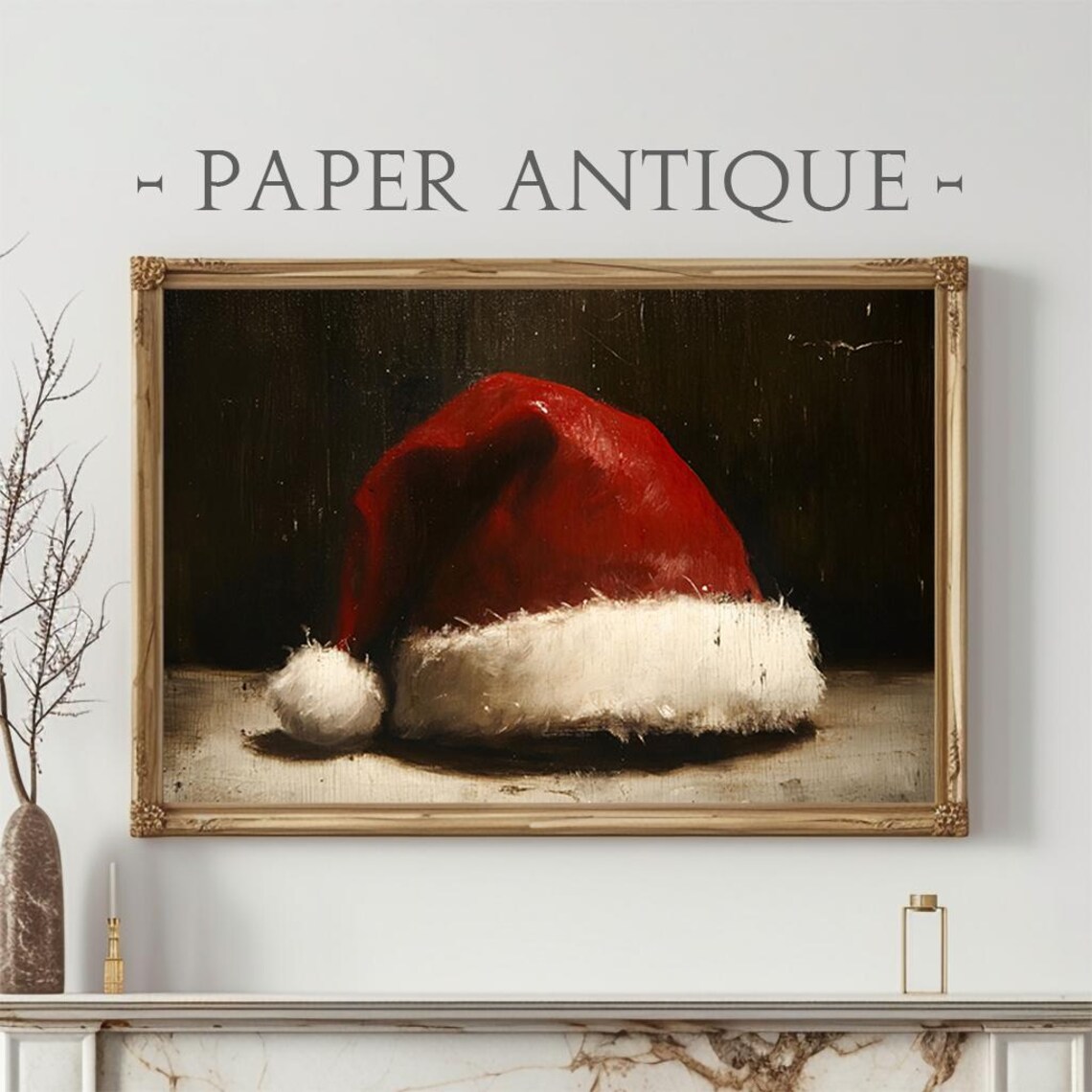 Santa Claus Red Hat Oil Painting Victorian Dark Background Poster