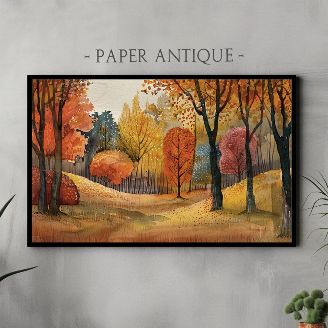 Autumn Forest Watercolor Painting Colorful Fall Trees Poster