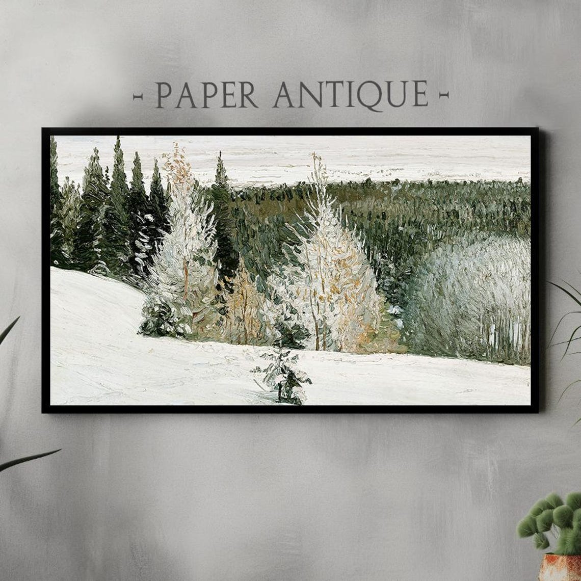 Snowy Winter Pine Forest Vintage Cold Landscape Oil Painting Poster
