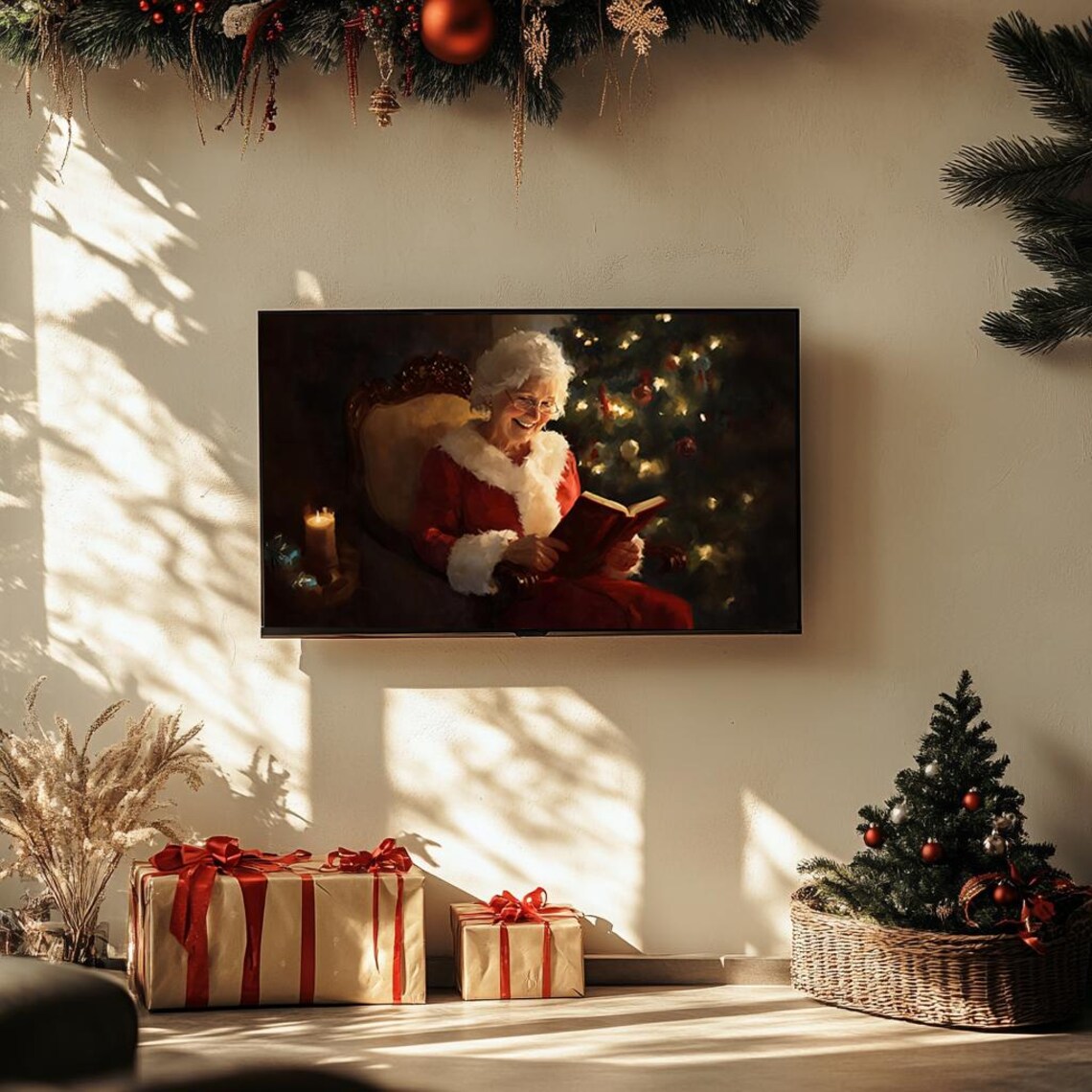 Mrs Claus Reading In Cozy Candlelit Christmas Room Warm Holiday Poster - Image 3