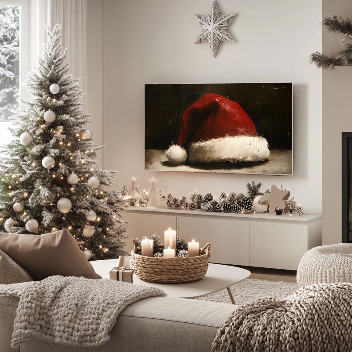 Vintage Red Santa Hat Rustic Christmas Still Life Art Poster - Image 5