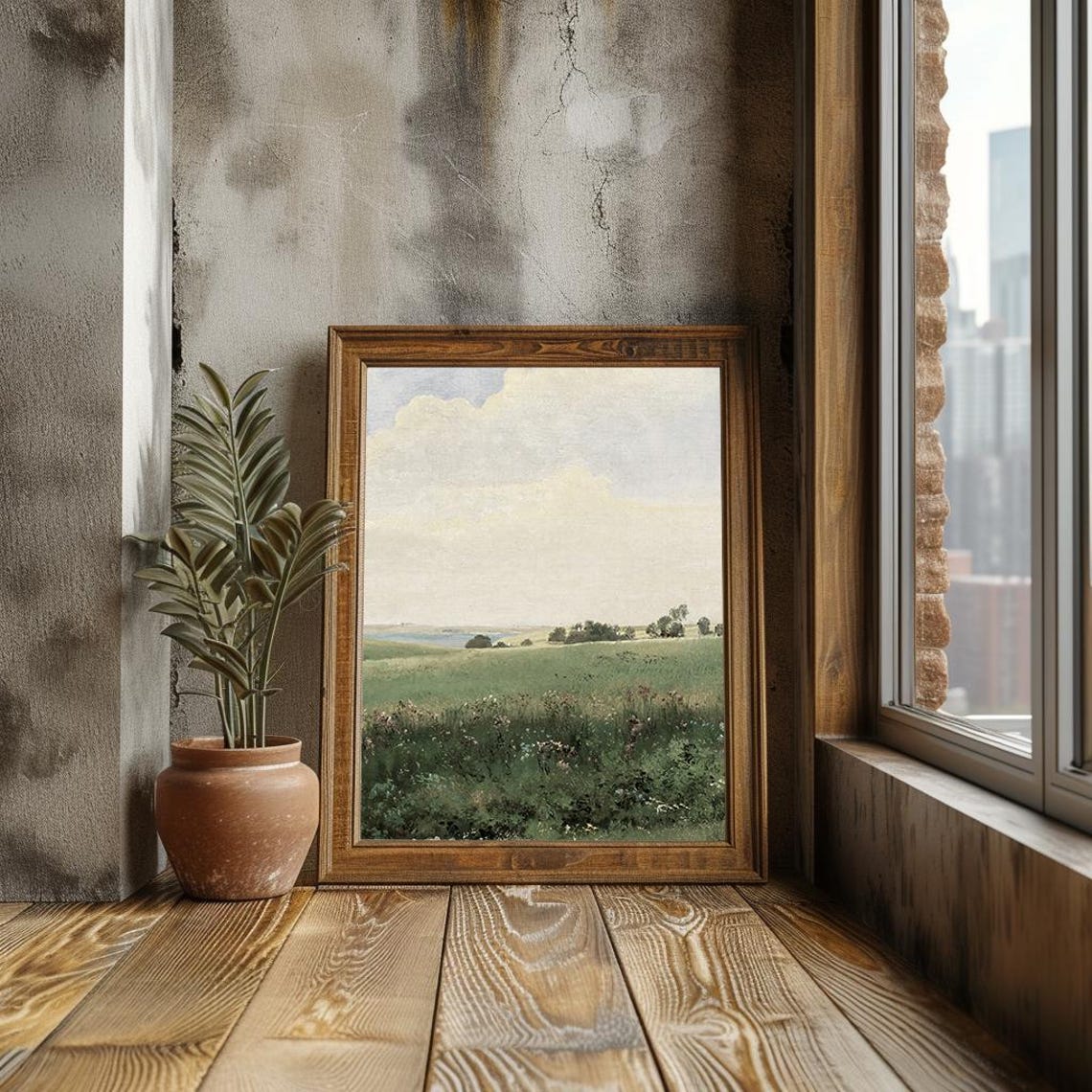 Rolling Green Hills Under Cloudy Sky Country Landscape Poster - Image 3