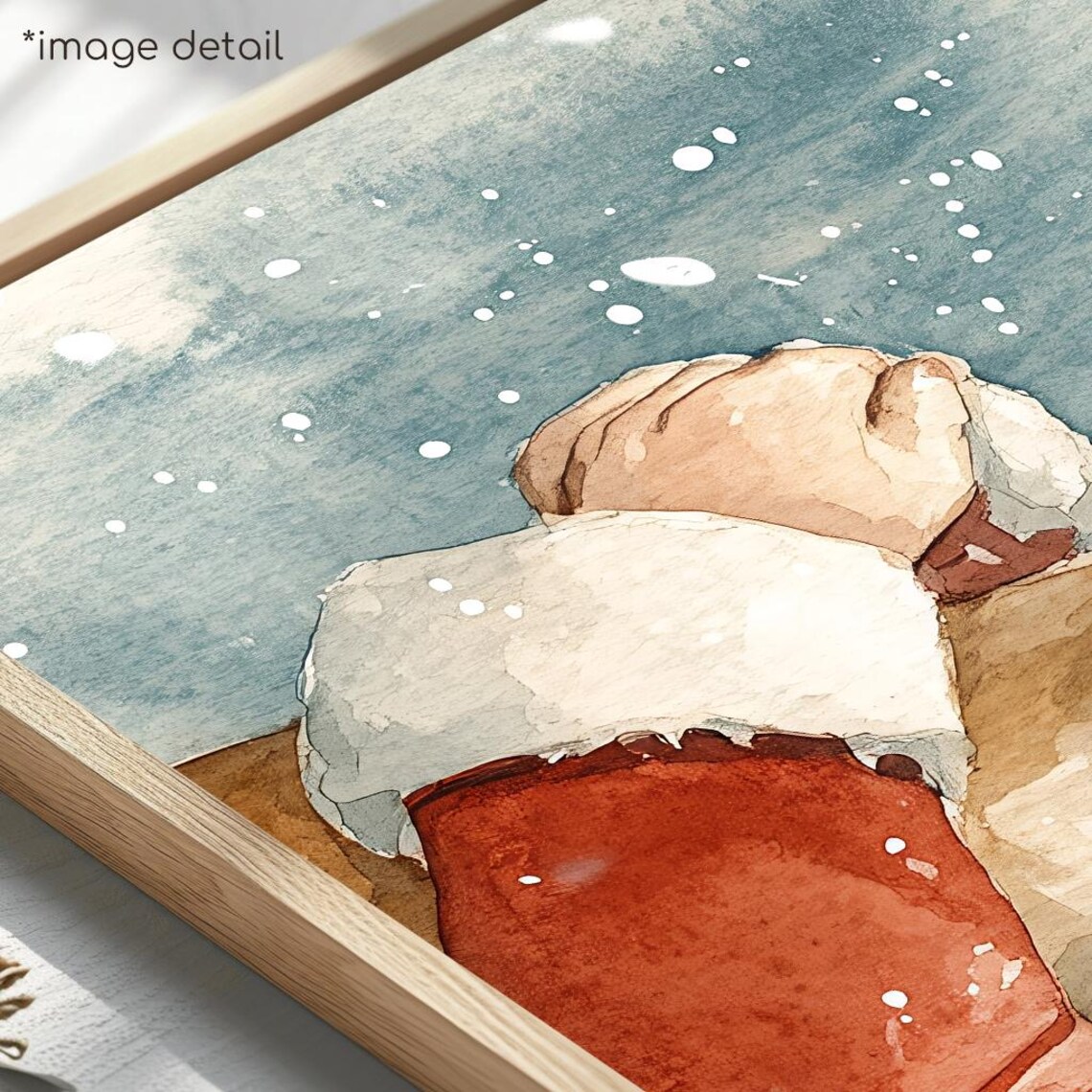 Santa Claus Hugging Reindeer Watercolor Festive Christmas Poster - Image 4