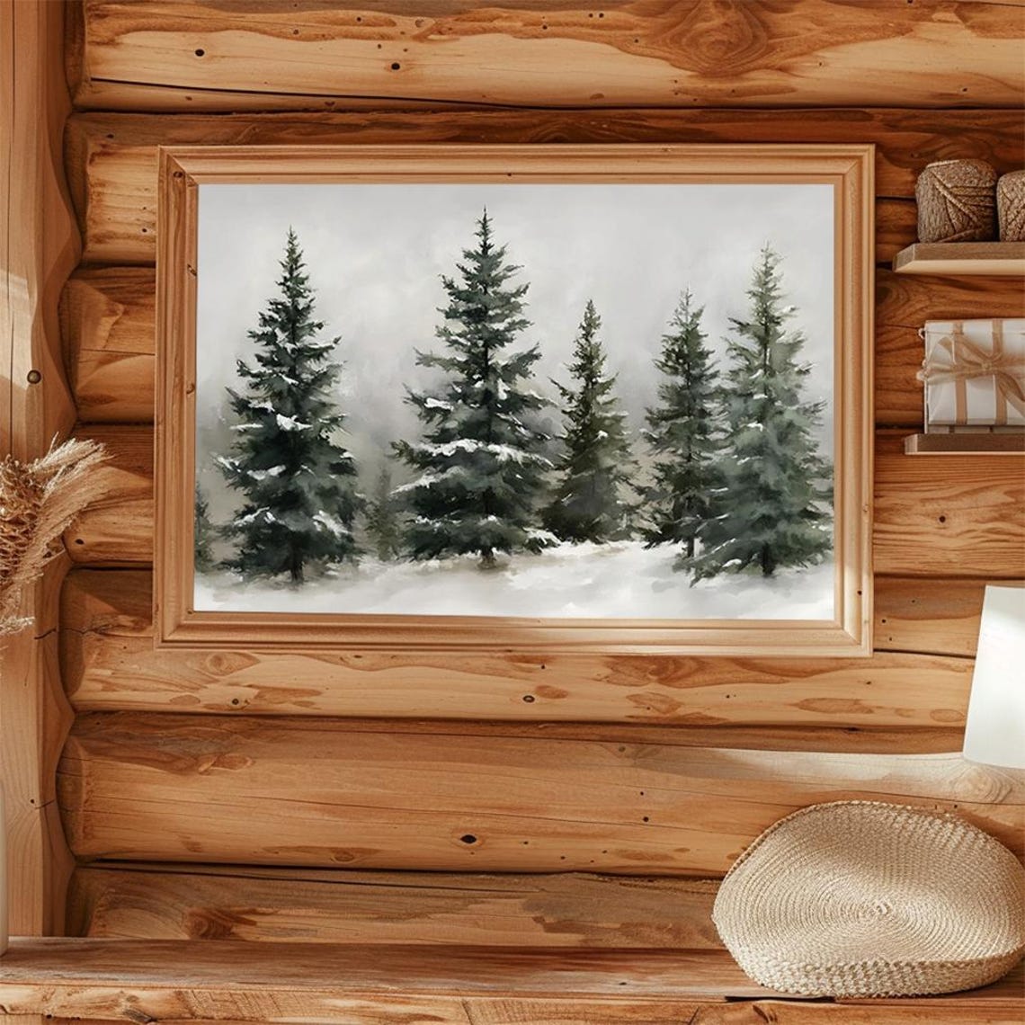 Snow Covered Evergreens Minimalist Winter Forest Watercolor Poster - Image 4
