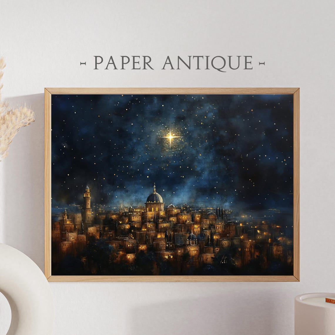Star of Bethlehem Night Sky Painting Religious Christmas Poster
