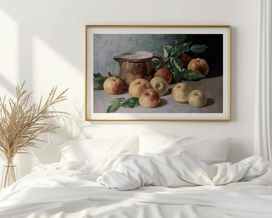 Rustic Apples and Ceramic Jug Still Life Vintage Fruit Painting Poster - Image 2