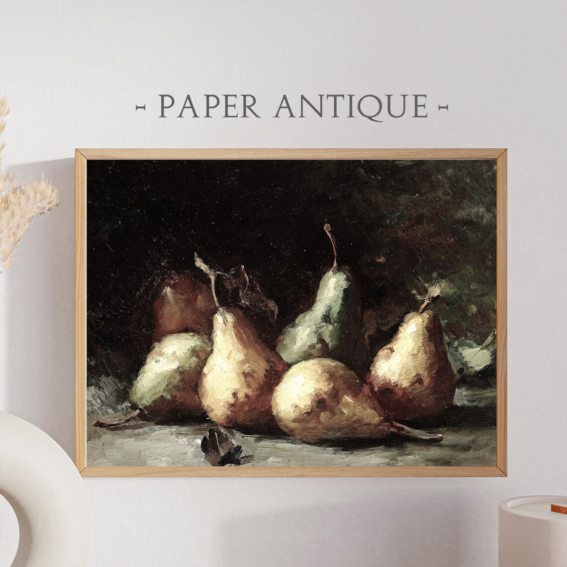 Still Life Oil Painting Pears Classic Fruit Art Print Rustic Kitchen Decor Instant Wall Art Ls