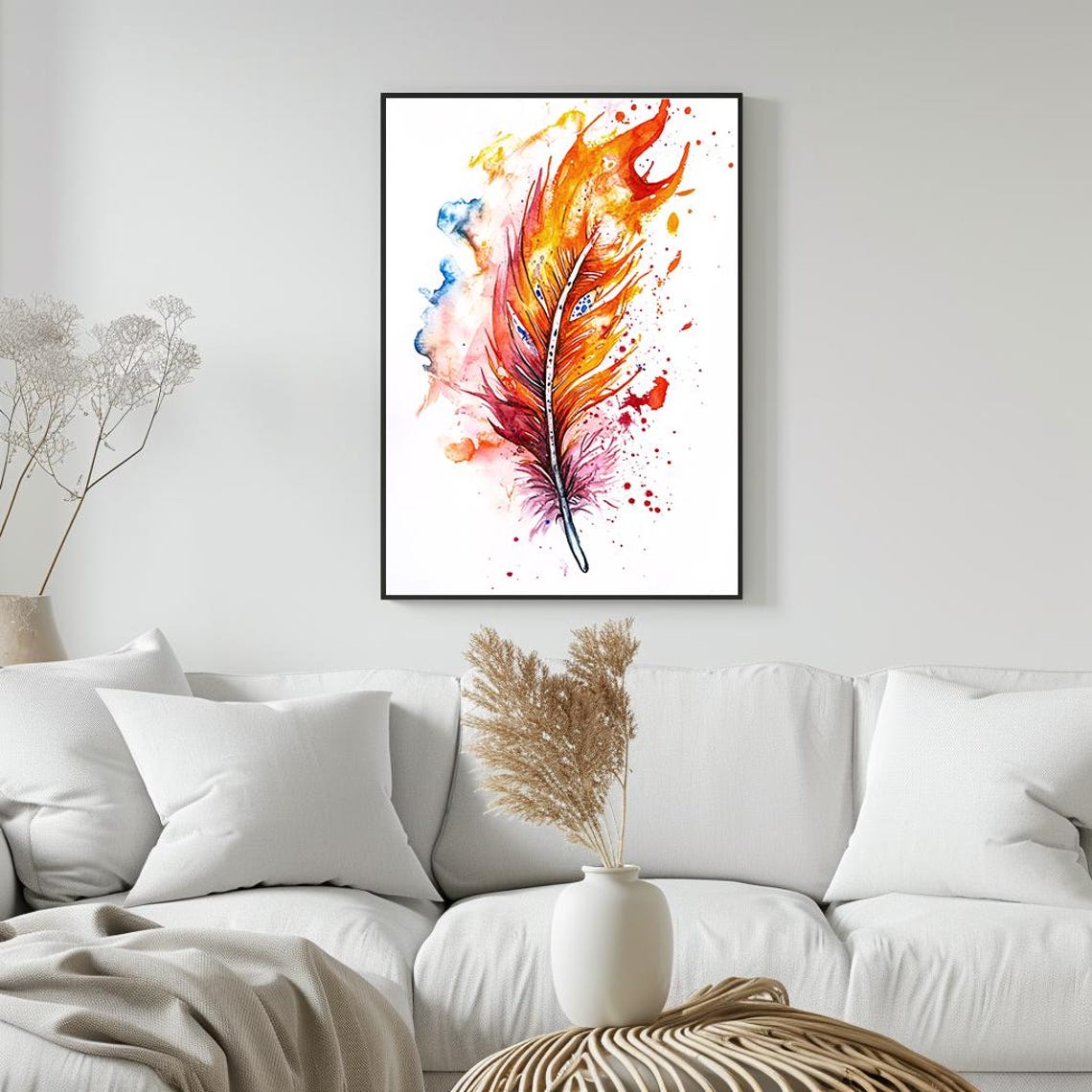 Vibrant Abstract Feather Watercolor Art Splash Painting Poster - Image 5