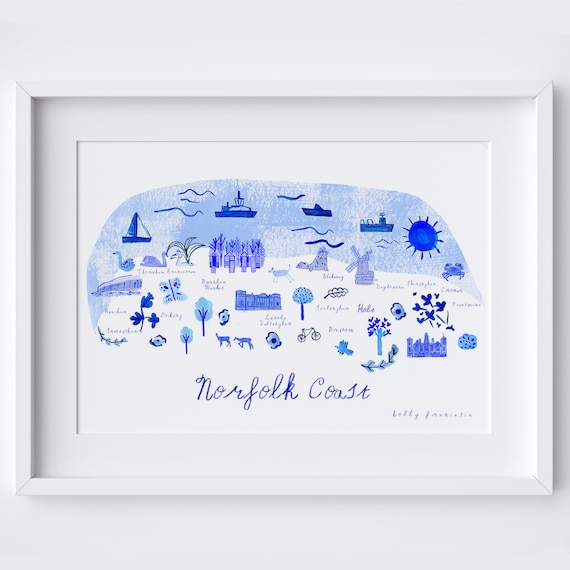 Norfolk Coast Map Travel Poster, Coastal Art