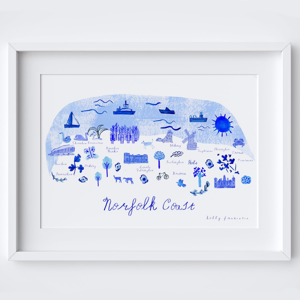 Norfolk Coast Map Travel Poster, Coastal Art
