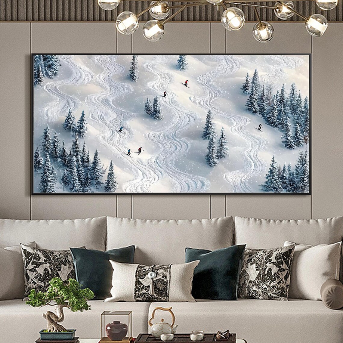 Winter Skiing, Abstract Textured Wall Art Print - Image 2