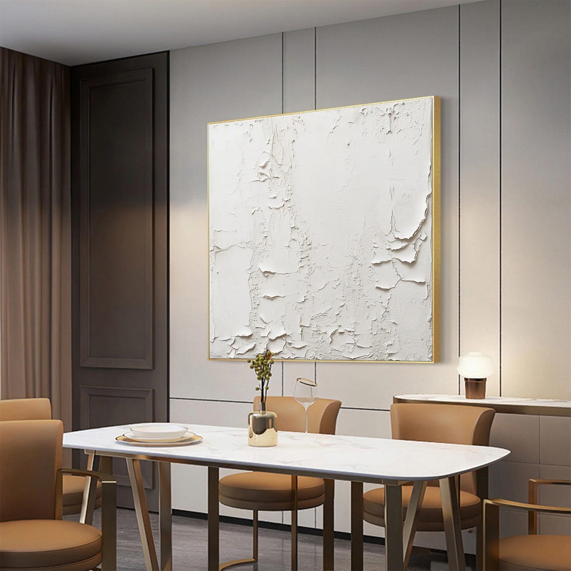 White Palette Knife Textured Abstract Minimalist Neutral Wall Art - Image 3