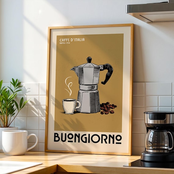 Italian Espresso Coffee Poster Print, Vintage Kitchen Bar