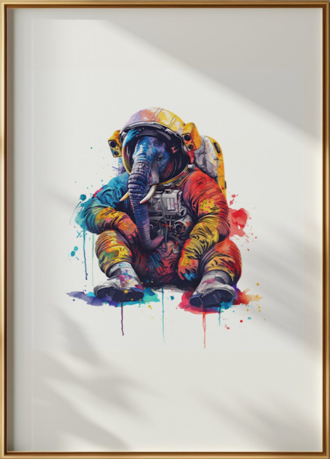 Elephant Astronaut Watercolor Seated Space Suit Animal Art Poster - Image 3