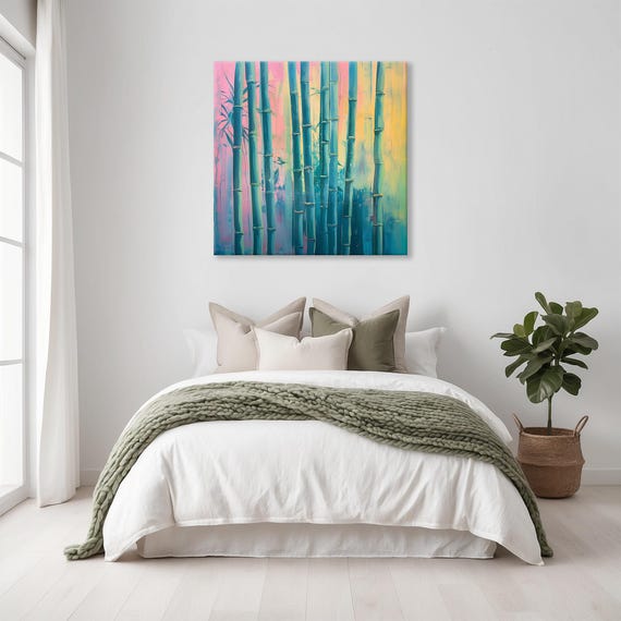 Groovy Bamboo Stalks Print Landscape Modern Painting Outdoor Nature Grove Wall Print Airbnb Art Wall Decor