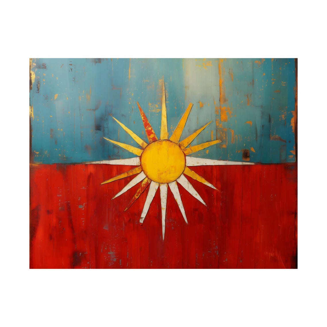Rustic Sunburst Vintage Distressed Sun Warm Red Teal Home Poster - Image 3