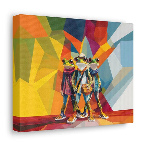 Hipster Frogs Geometric Landscape Modern Painting Bright Calm Relaxing Wall Print Airbnb Art Wall Decor