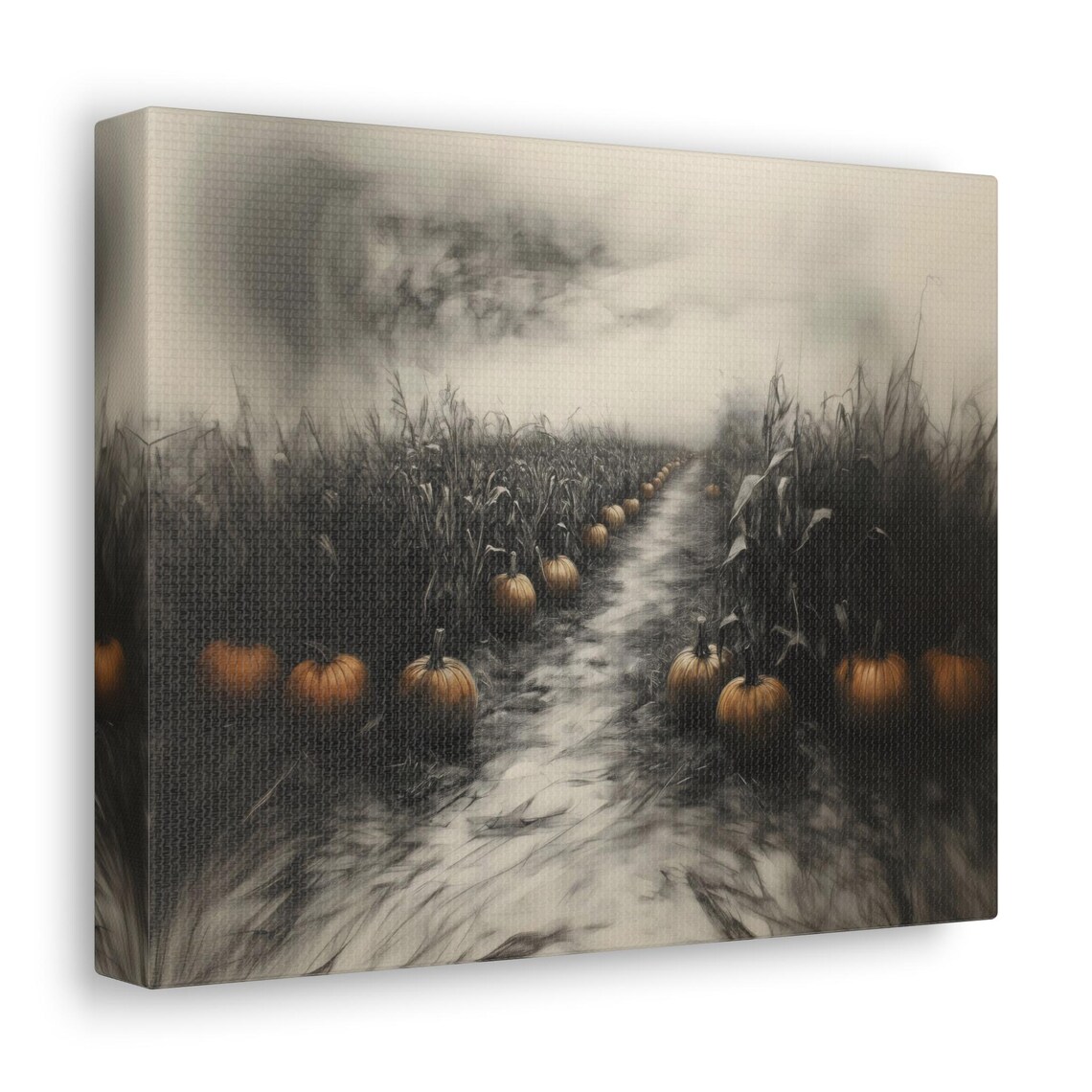 Moody Charcoal Pumpkin Field Path Dark Autumn Halloween Landscape Poster - Image 3