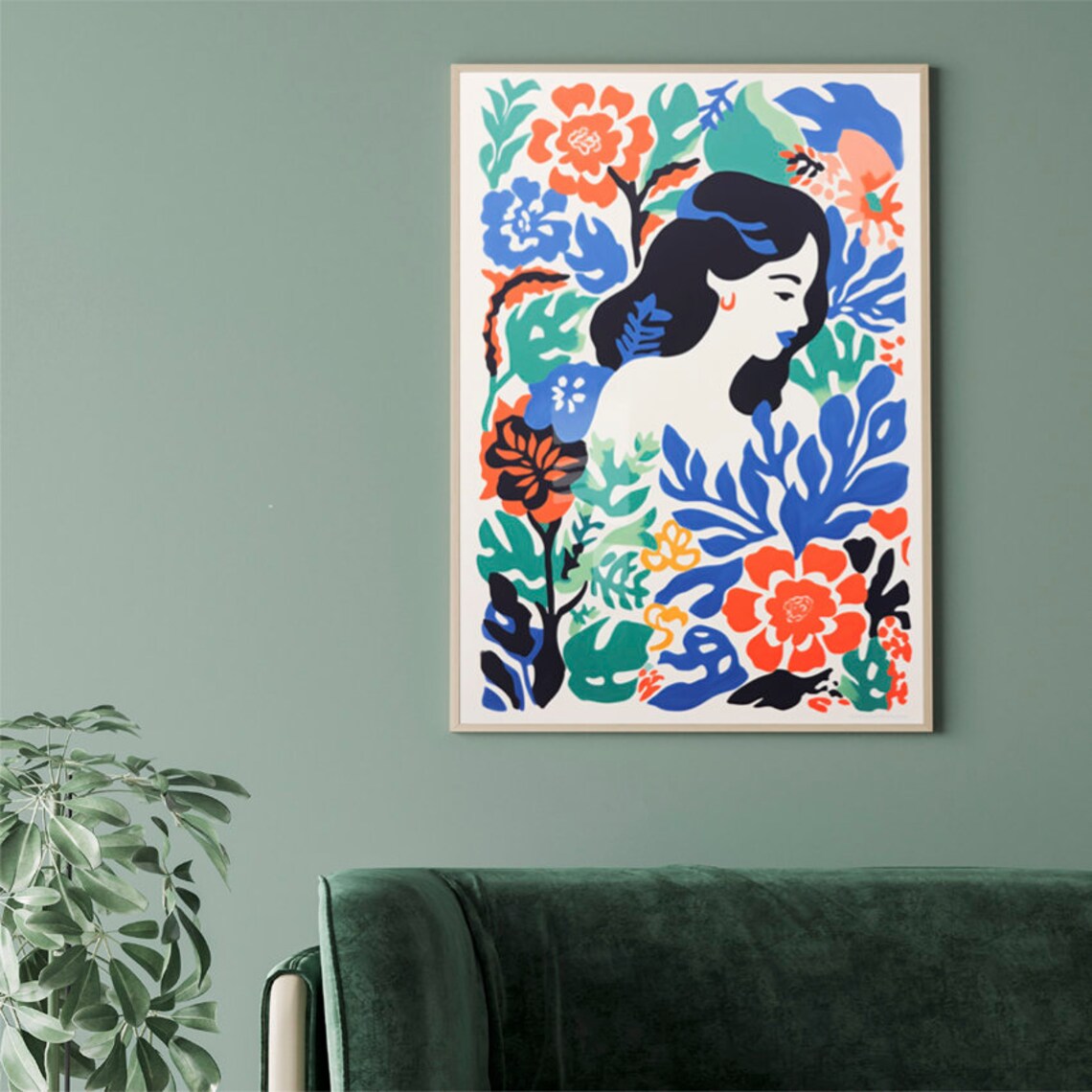 Matisse Inspired Floral Woman Portrait Bold Botanical Poster - Image 2