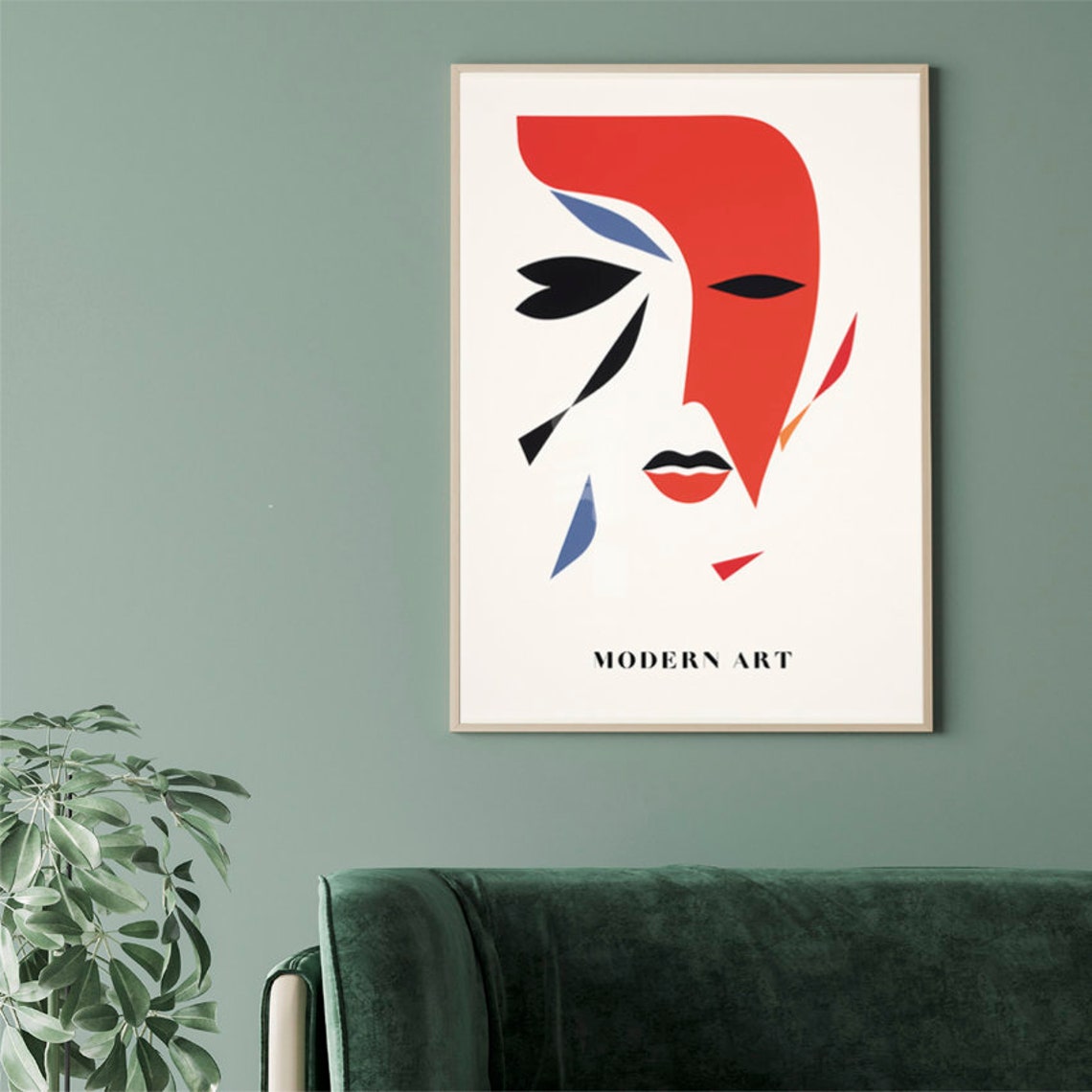 Bold Red Black Modern Art Abstract Geometric Face Design Poster - Image 2