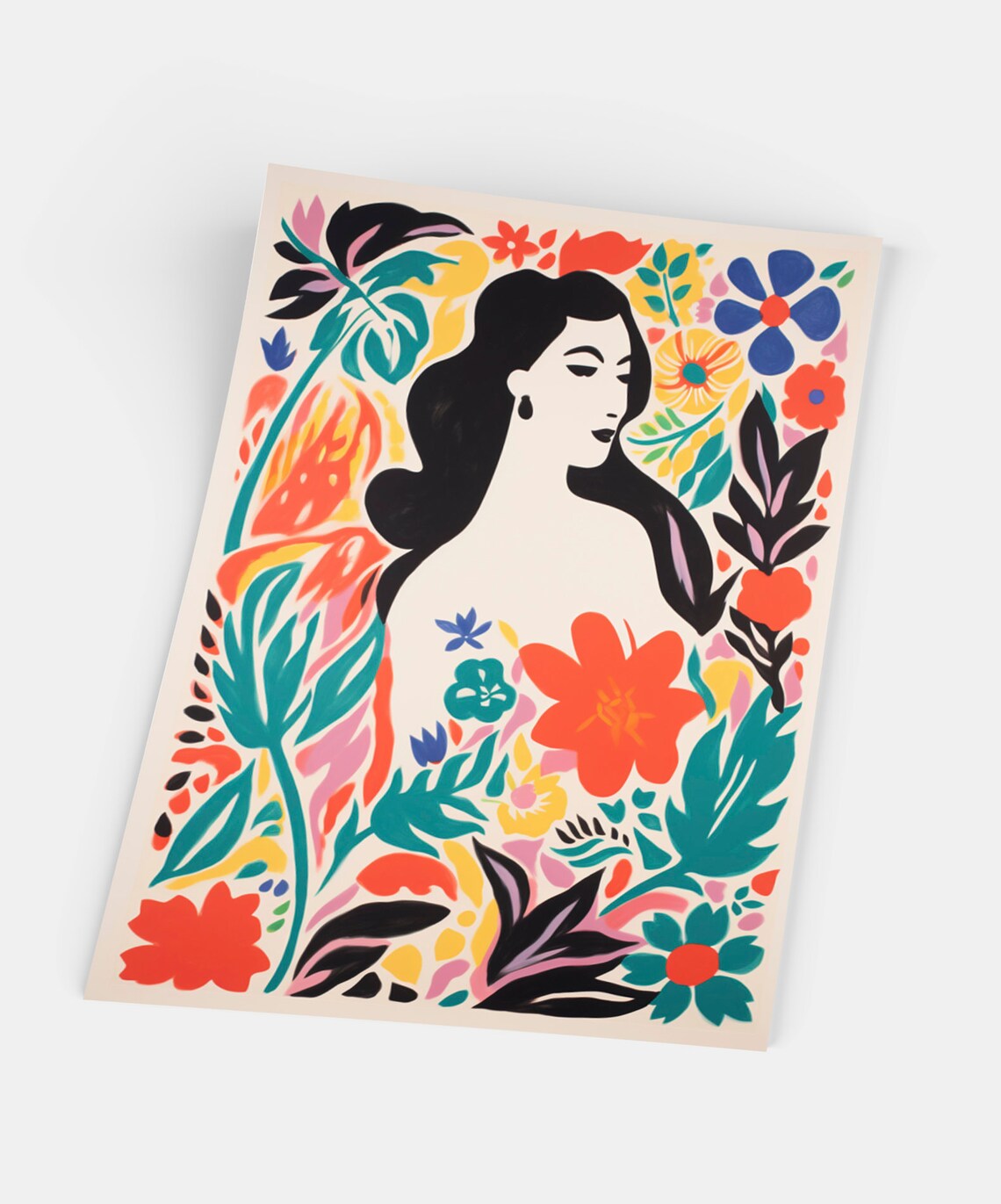 Elegant Woman Silhouette Colorful Flowers Tropical Botanical Poster - Image 5