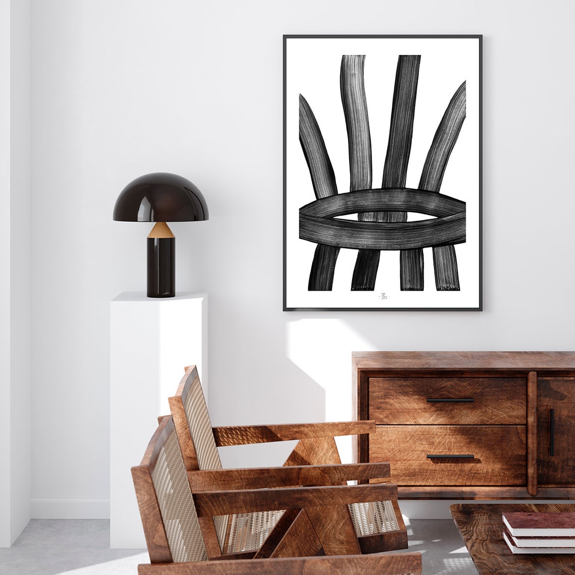Woven Eye Of Black Brushstroke Strands Graphic Abstract Art Poster - Image 2