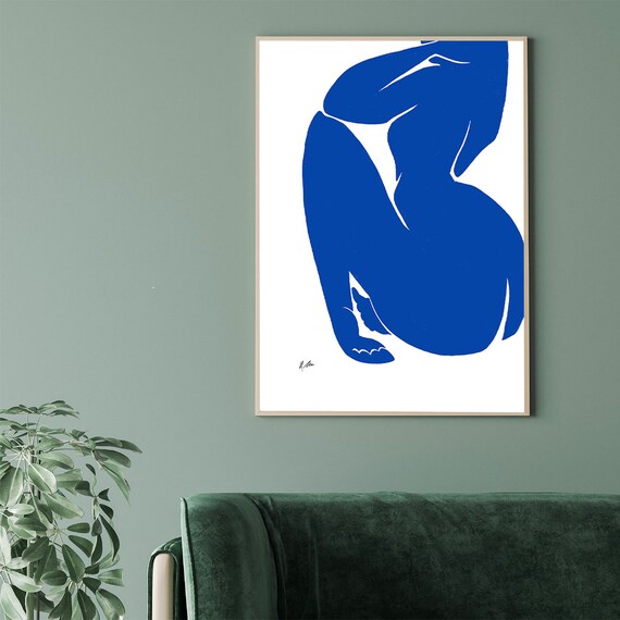 Serene Blue Nude Seated Woman Matisse Inspired Silhouette Poster