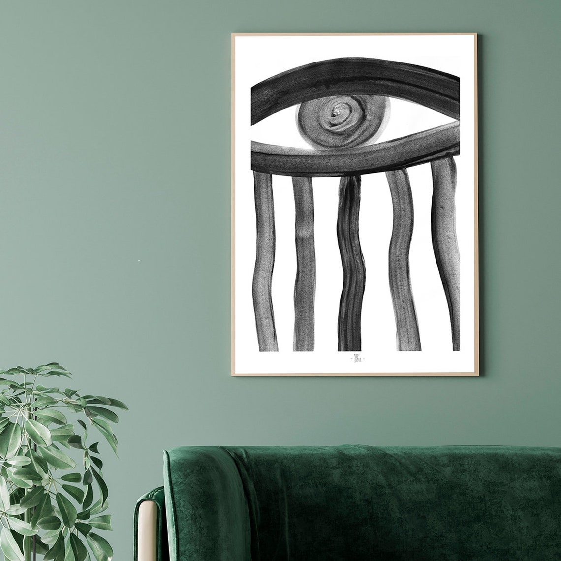 Black Abstract Eye With Flowing Lines Dramatic Monochrome Poster - Image 3