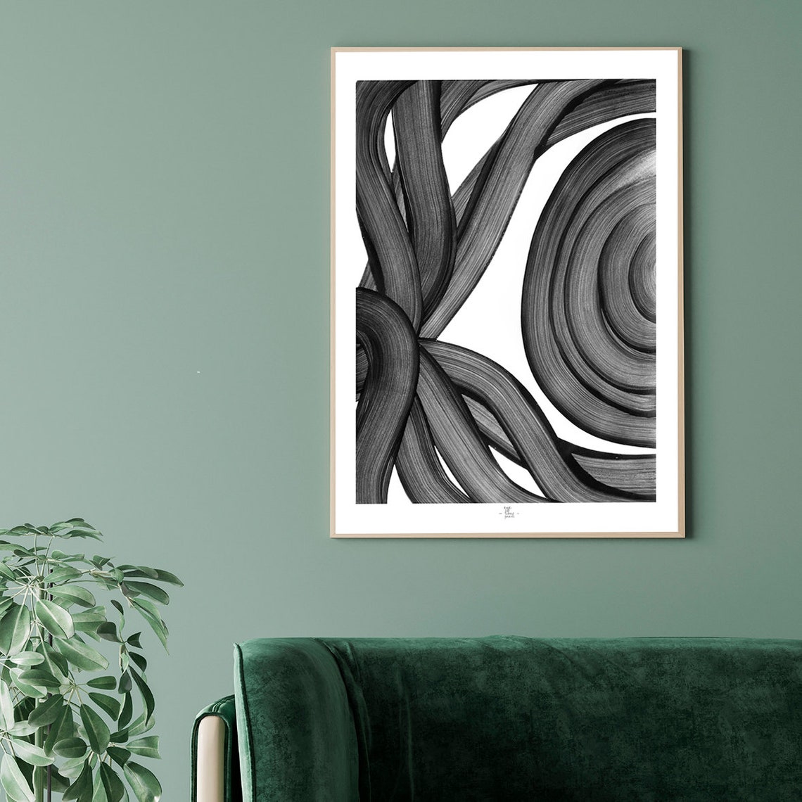 Black Brushstroke Waves With Concentric Circle Abstract Art Poster - Image 3