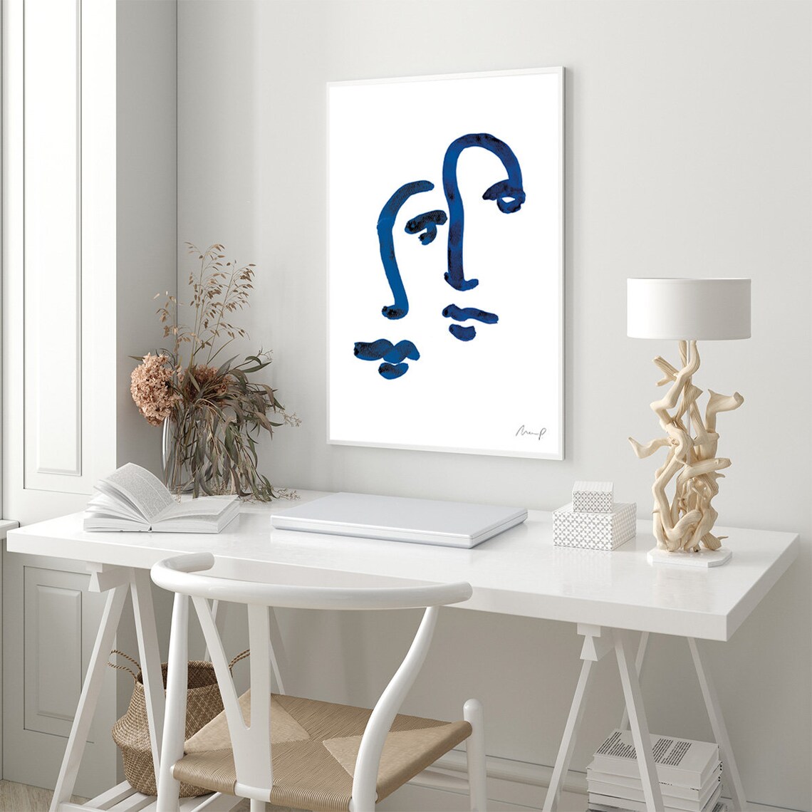 Matisse-Inspired Blue Portrait, Abstract Art Print - Image 3